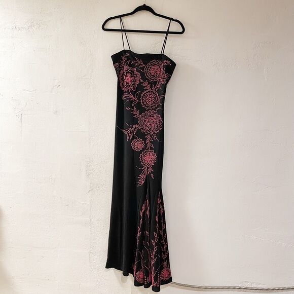Roberta Dresses & Skirts - Roberta Vintage y2k 2000’s Beaded Maxi Dress Gown in Black Pink Large